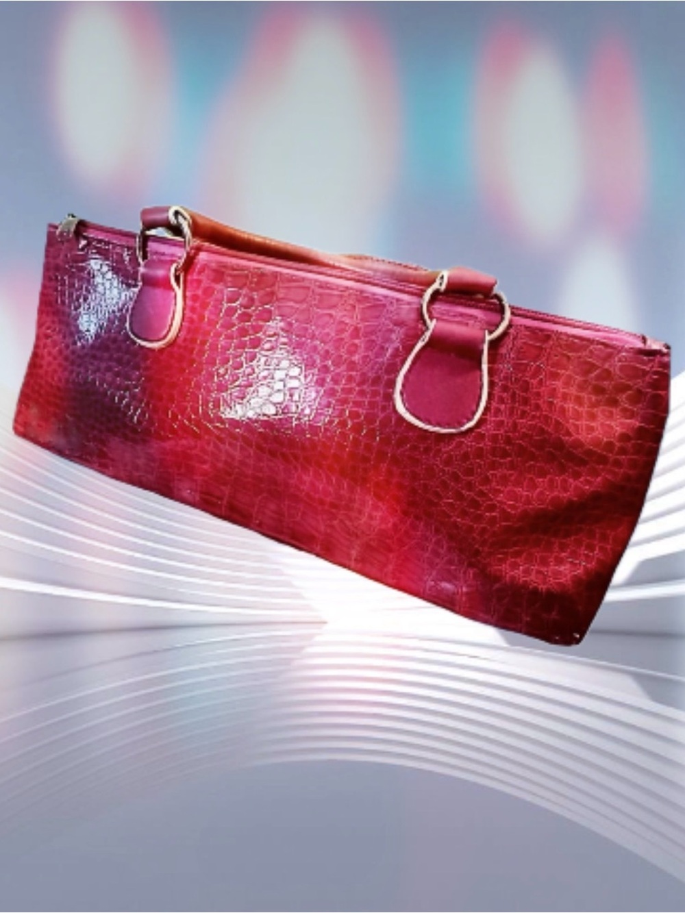 Elegant Pink Croc Handbag is really an insulated lunch bag or drink cooler.